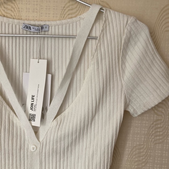 ZARA White Ribbed Crop Top - Picture 2 of 5
